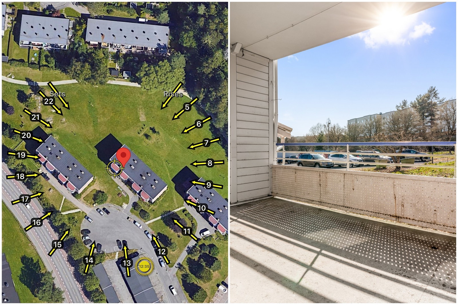 Balkongen har gode solforhold, fin utsyn over nabolagets grønne fellesarealer og god plass til en møbelgruppe. Galleribilde