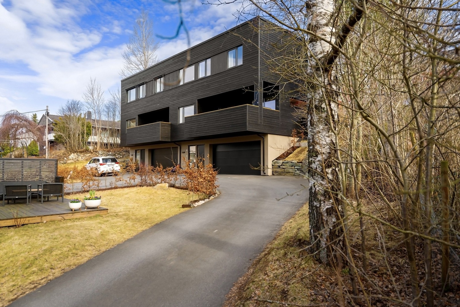 Asfaltert adkomstvei opp til boligen Galleribilde