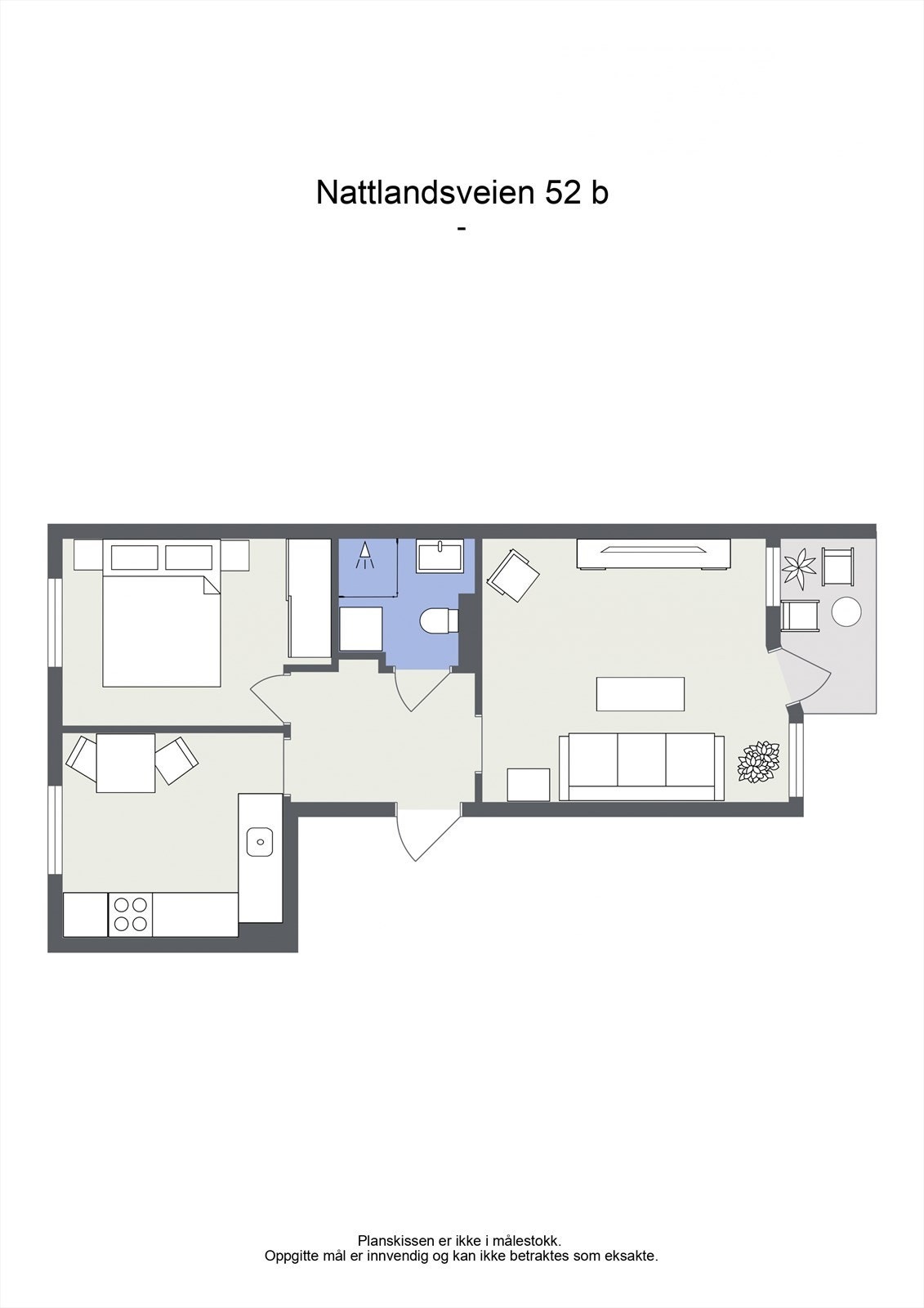 Her får du en lys og gjennomført l 2-roms leilighet som inneholder Stue, kjøkken, soverom, bad, balkong og godt med bodareal. Galleribilde