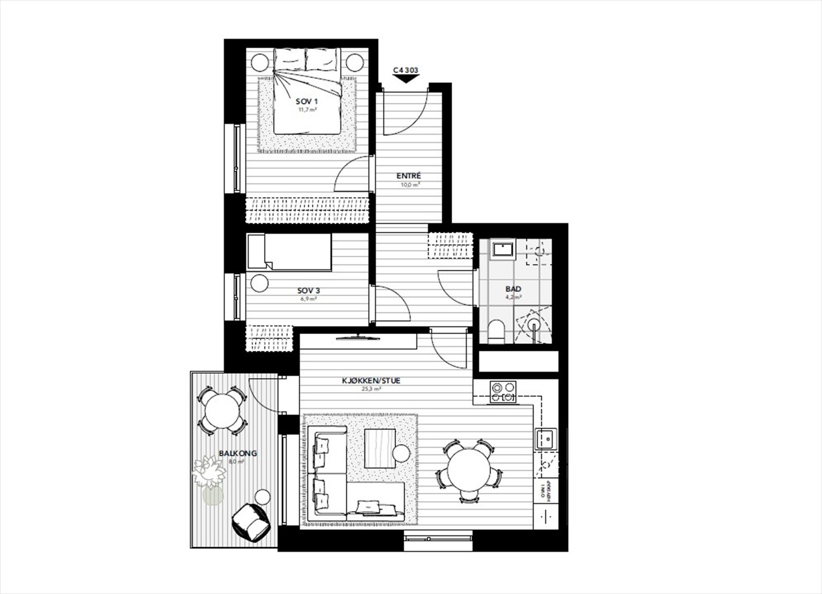 Illustrasjon eksempel på innredning. Avvik kan forekomme. Galleribilde