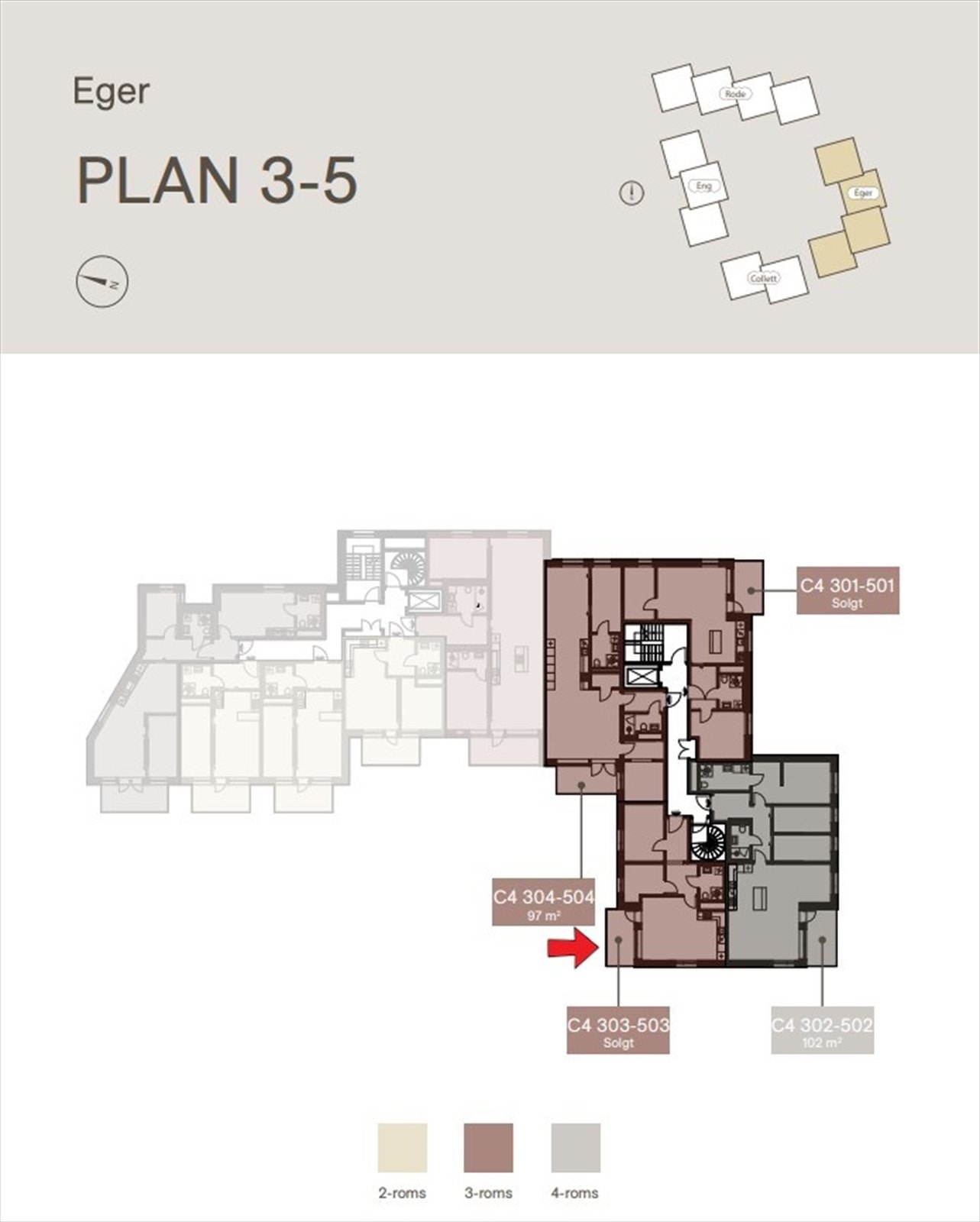 Etasjeplan med markering av C4-403. Galleribilde