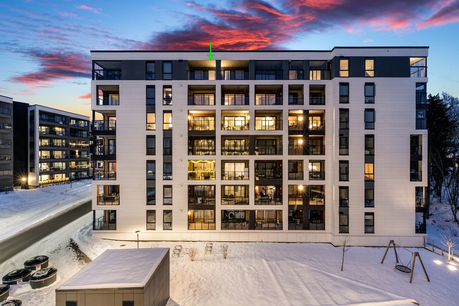 Leiligheten har en meget god internbeliggenhet på toppen av bygget Galleribilde