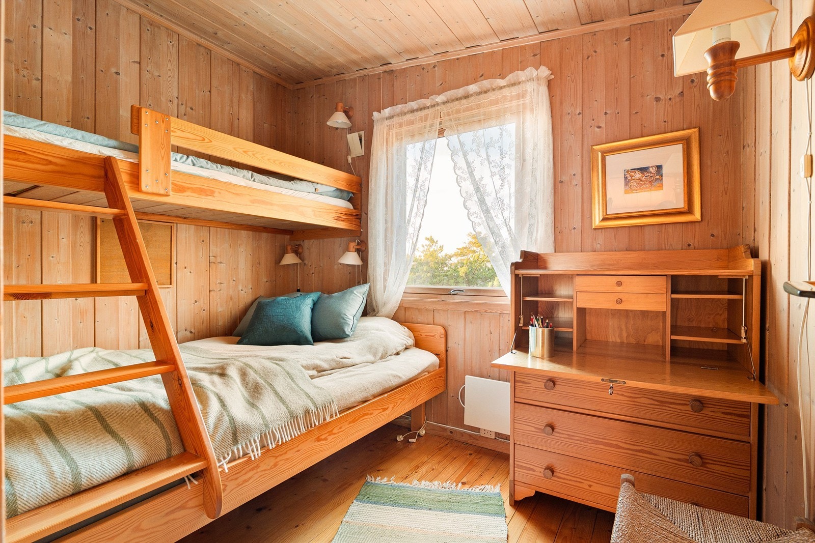 To av soverommene er innredet med køyer og har sengeplass for tre personer hver. Galleribilde