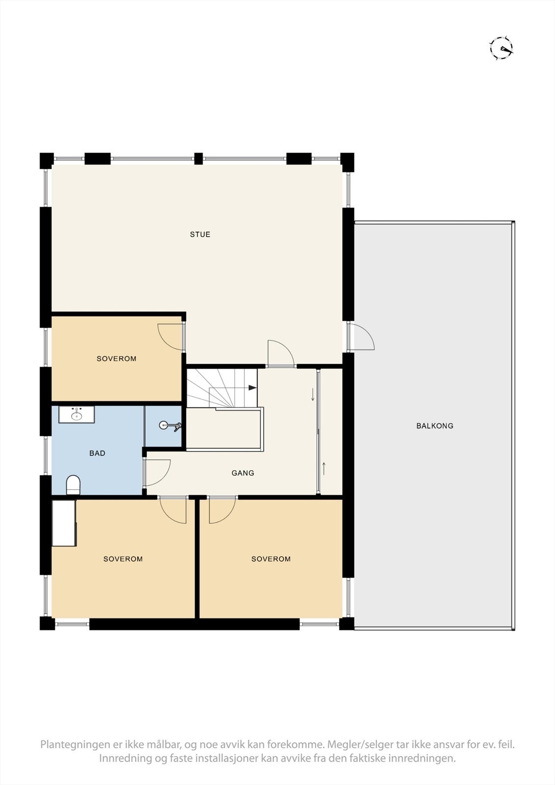 Plantegning 2.etg. Det ene soverommet brukes i dag som bod og er ikke fotografert. Galleribilde