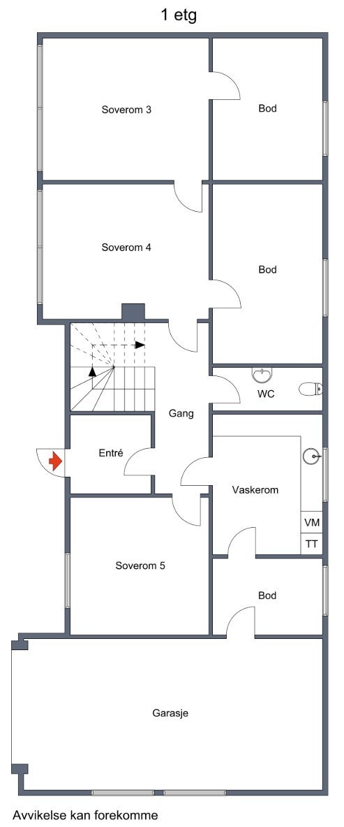 Dagens bruk av sokkeletasje. (Avviker noe fra byggtegninger, se kommentar i salgsoppgaven under "Ferdigattest/ brukstillatelse") Galleribilde