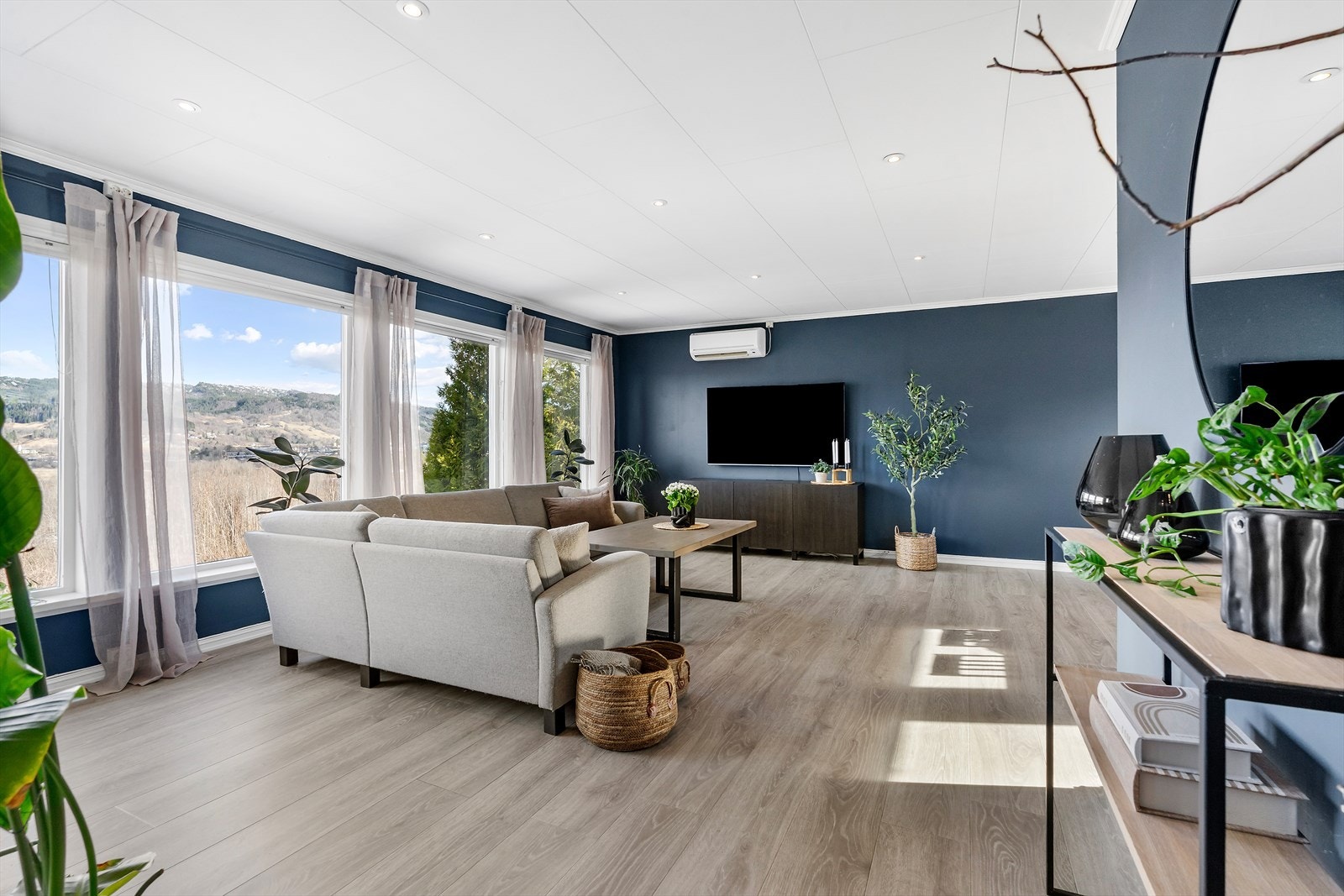 Luft-til-luft varmepumpe sørger for effektiv oppvarming i stuen. Galleribilde