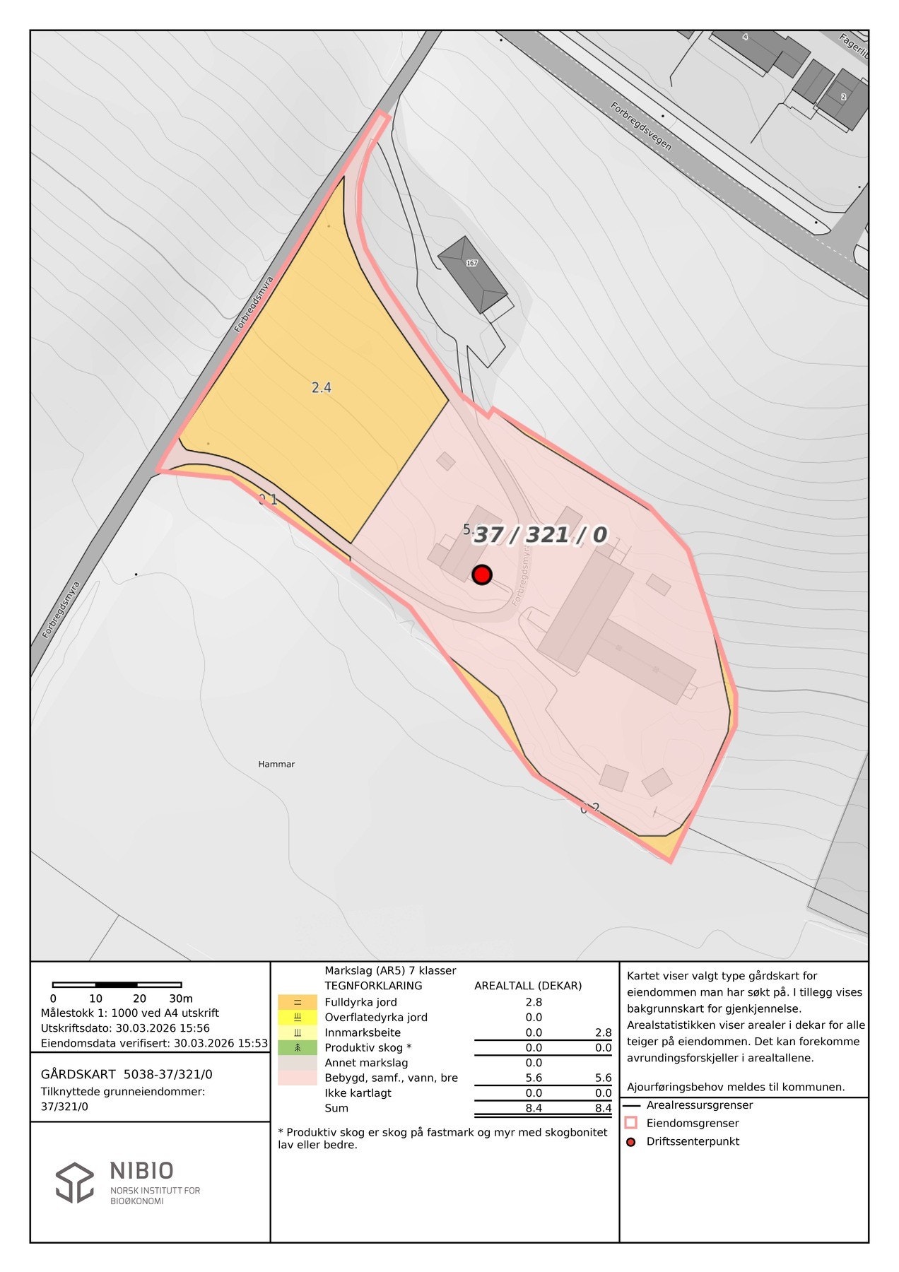 Gårdskart fra Nios. Den dyrket marka er registert som "beiteland" Galleribilde