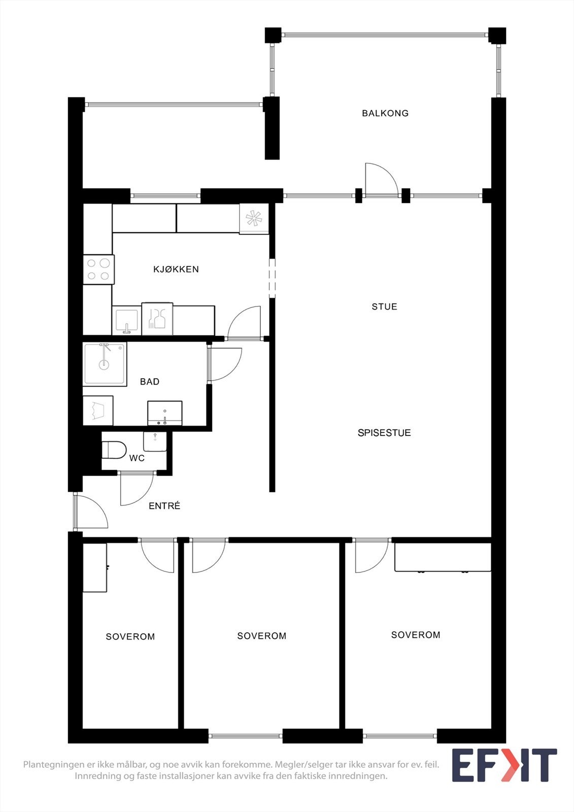 Plantegningen viser en arealeffektiv leilighet på 89 m². Galleribilde
