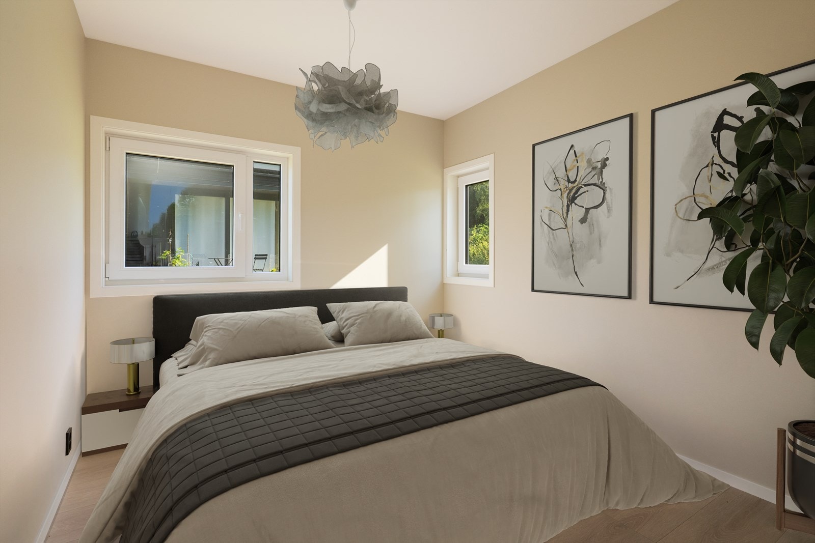 Hytta innehar 3 fine soverom! Bildet er digitalt møblert og er kun en illustrasjon. Galleribilde