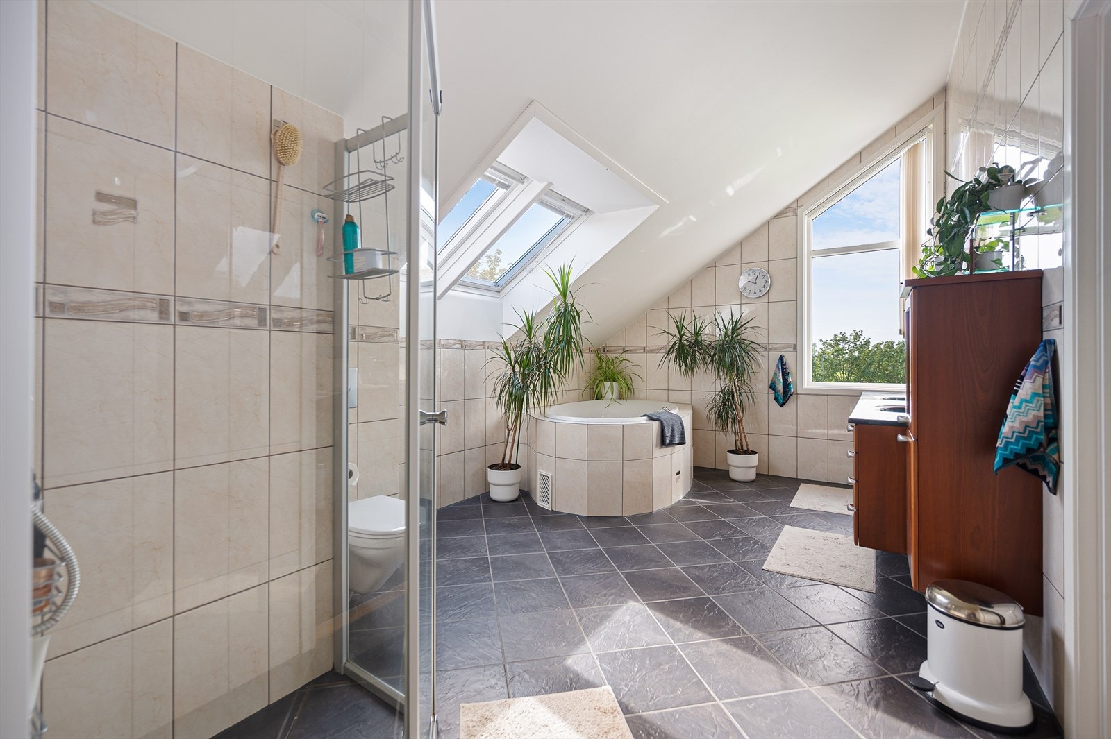 Rommet har skråtak med store takvinduer som slipper inn rikelig med naturlig lys. Galleribilde