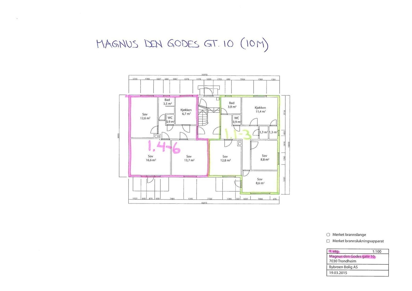 Leiligheten er merket 1.4-6 på plantegingen. Galleribilde