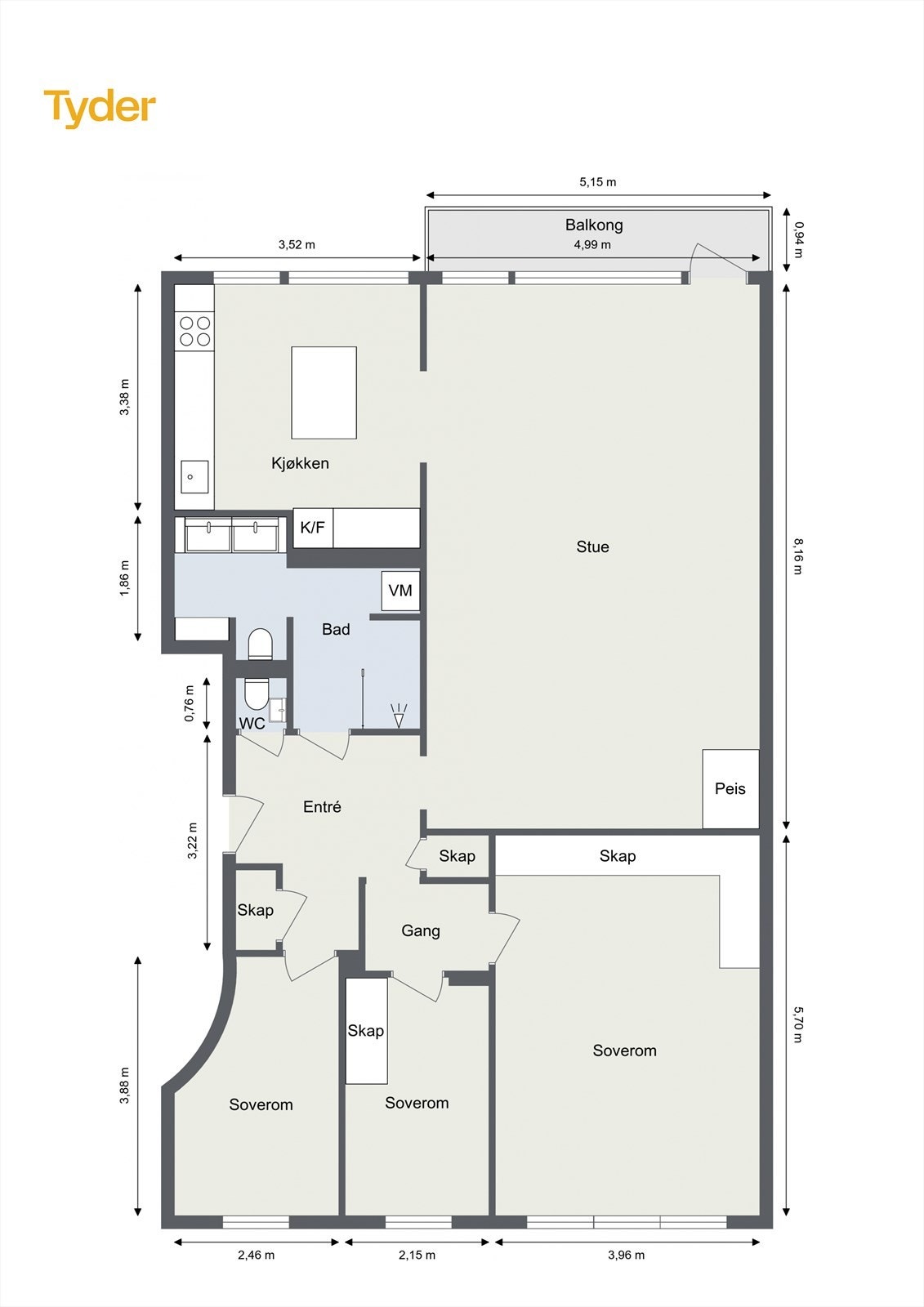 Leiligheten har en god internbeliggenhet i bygårdens første etasje, og er innholdsrikt utformet med stue, kjøkken, tre soverom, bad og gang/entré. Galleribilde