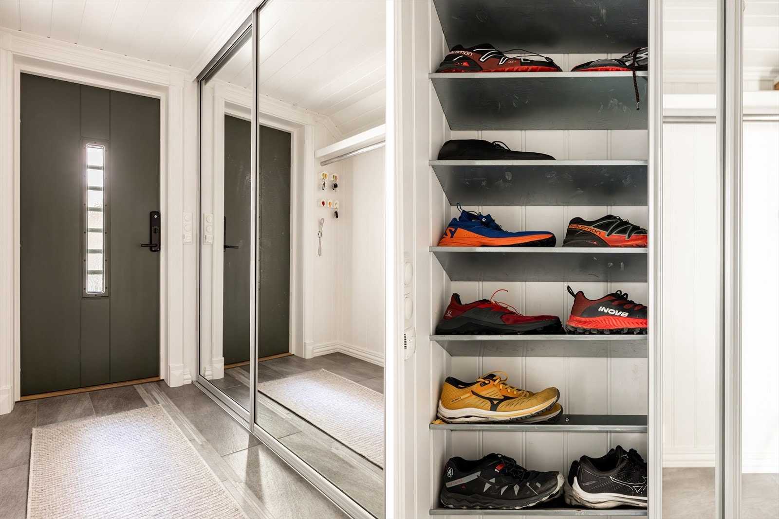 I gangen ved inngangsdøren er det en praktisk skyvedørsgarderobe. Galleribilde