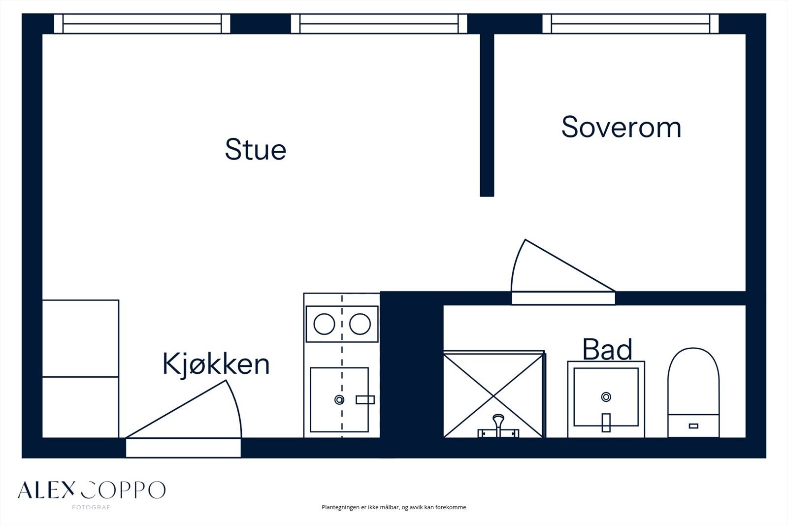 Plantegning. Det gjøres oppmerksom på at soverom på plantegning ikke er godkjent. Galleribilde