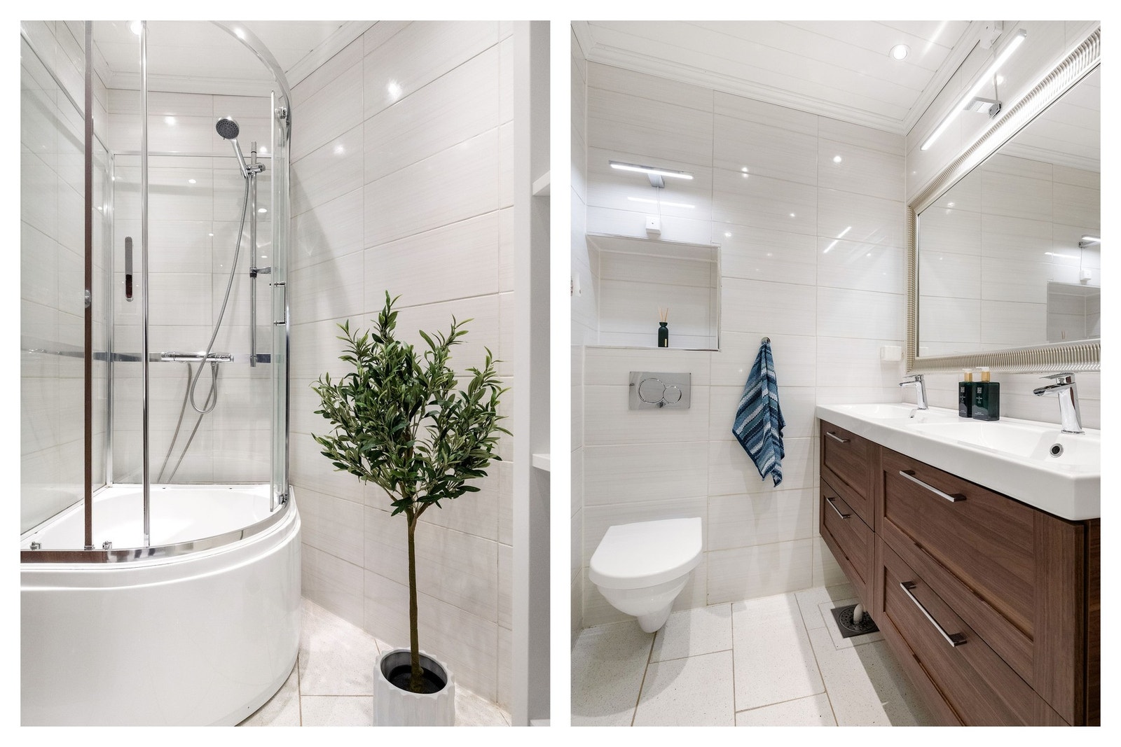 Pent bad med dusjkabinett med kar Galleribilde