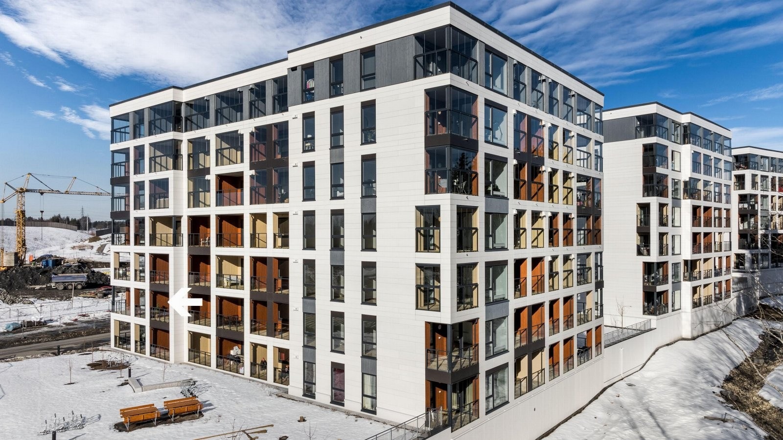 Bygg M består av 63 boligenheter, nyoppført i 2026. Galleribilde