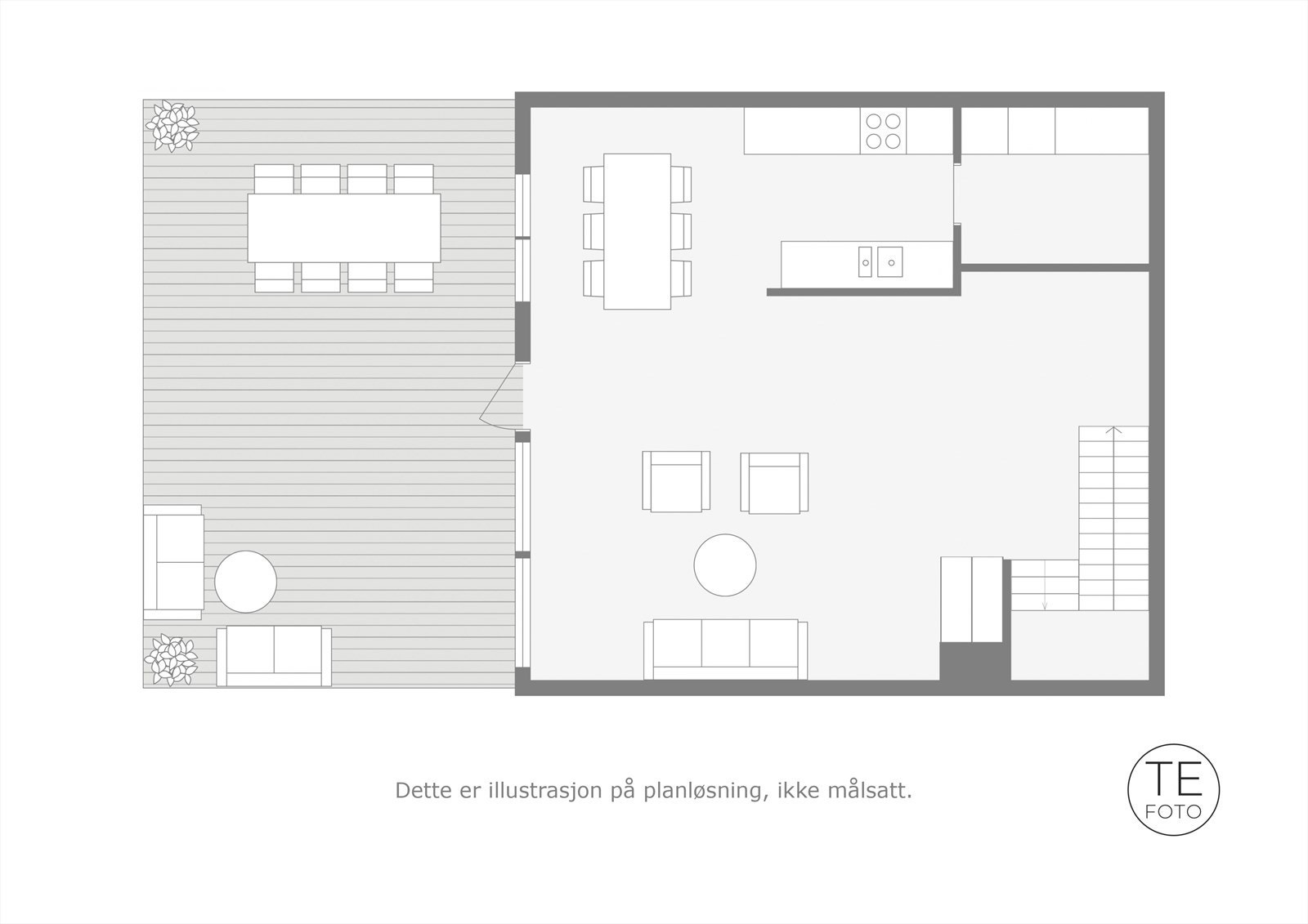Underetasjen er romslig og har utgang til stor solrik terrasse Galleribilde