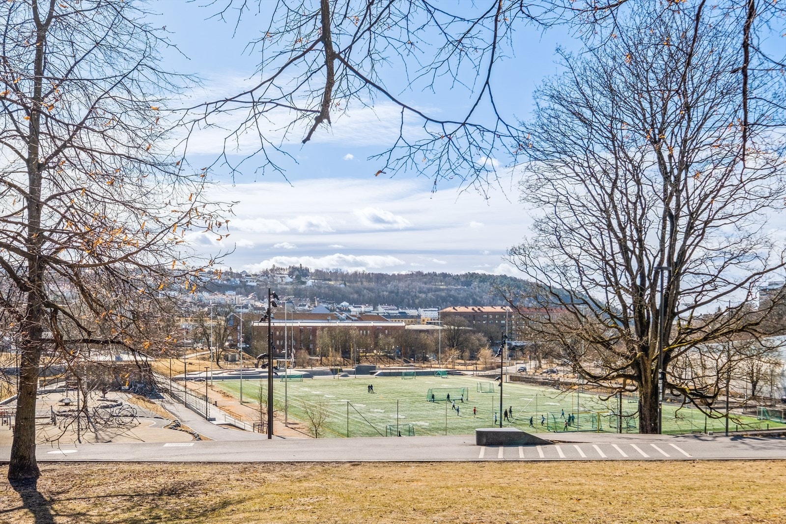 Rett ved finner du Jordal idrettspark med kunstgressbane, skatepark og stor lekeplass. Galleribilde