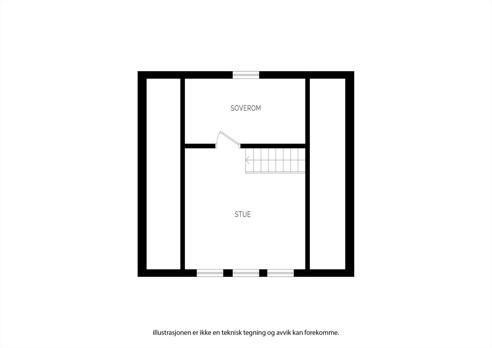 Plantegning øverste etasje (Soverom og stue er ikke godkjent til varig opphold). Galleribilde