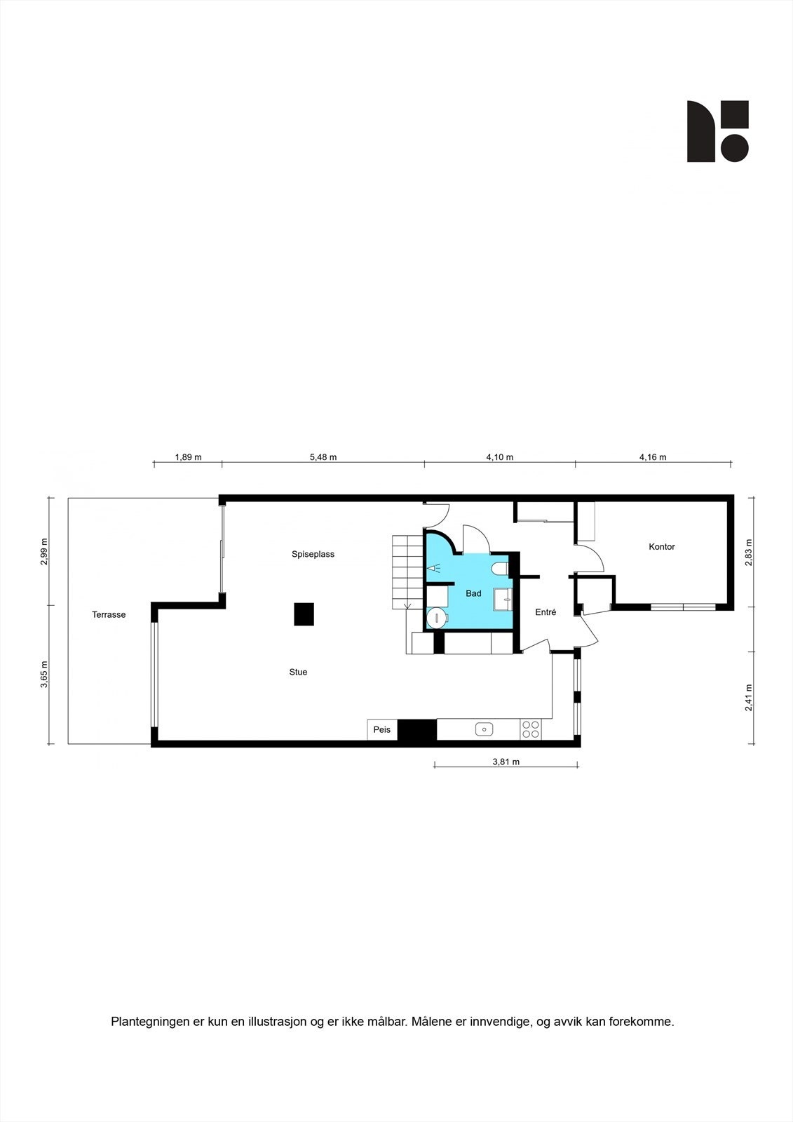 La oss se nærmere på boligens planskisse før du blar videre, slik at du får orientert deg litt. Plantegning for 1. etasje. Galleribilde
