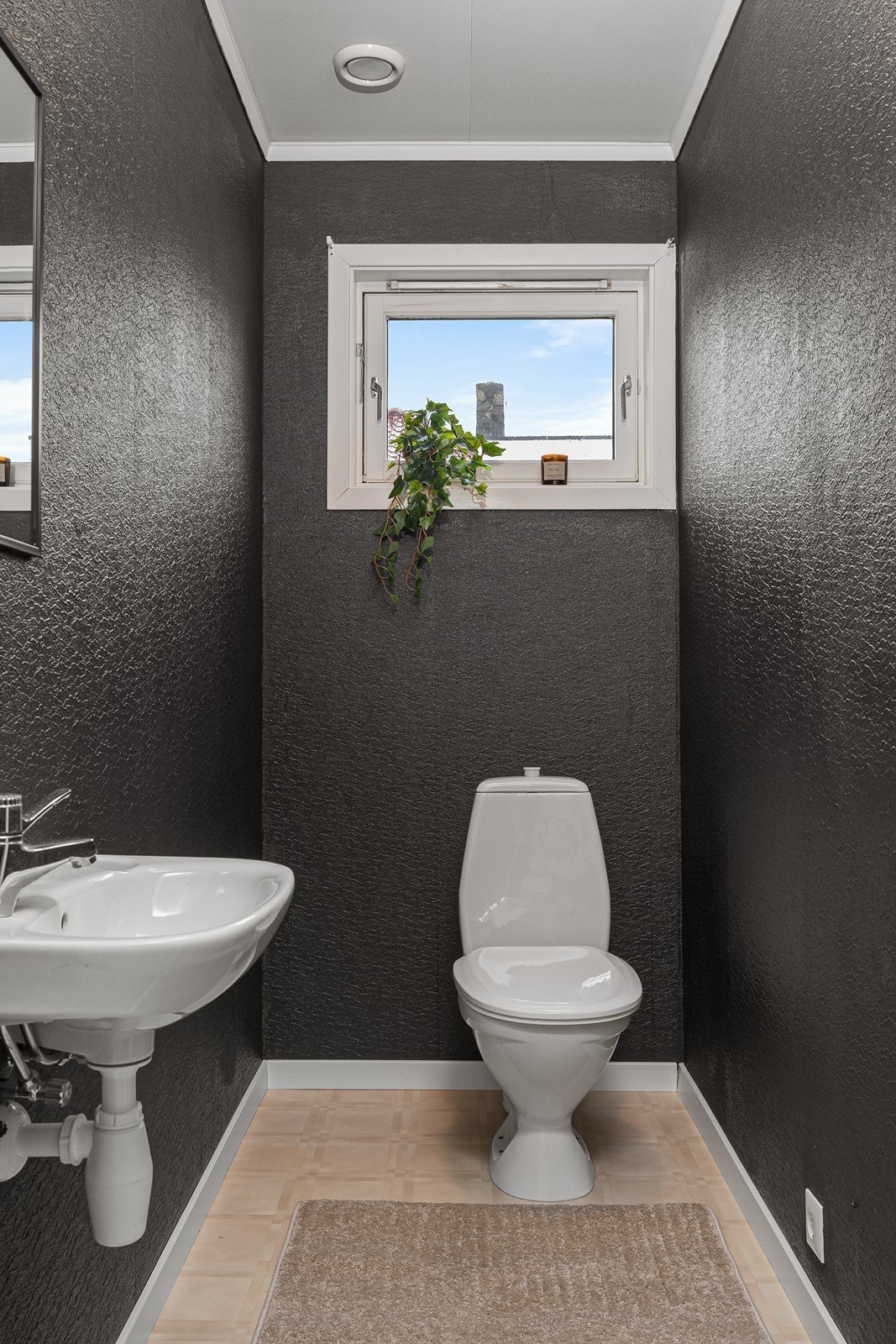 Praktisk gjestetoalett plassert ved inngangen i entréen. Galleribilde