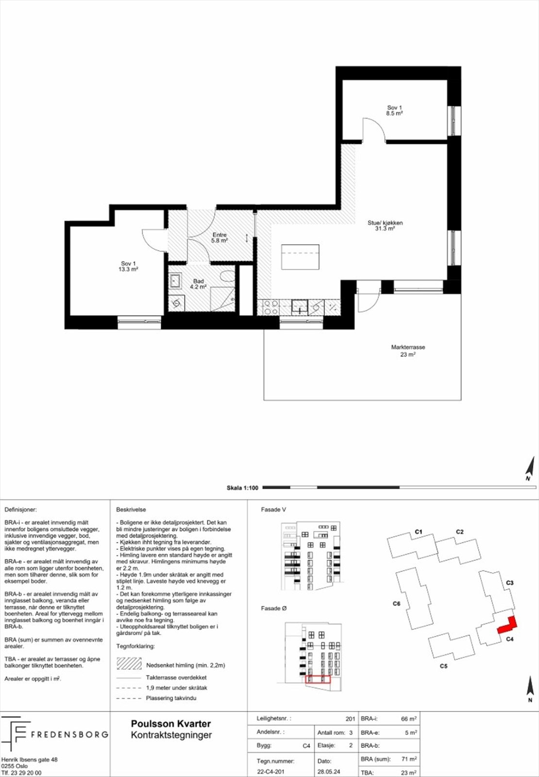 Plantegning C4-201. Det medfølger også en kjellerbod på ca. 5 m². Galleribilde