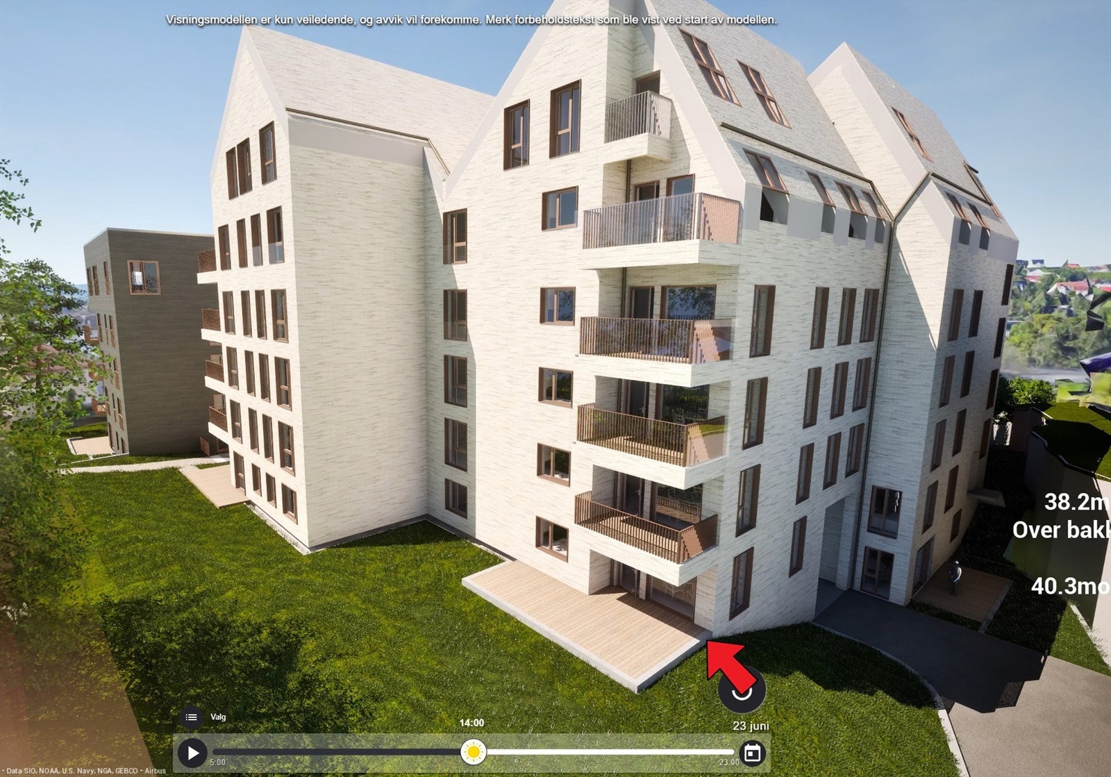 Salg av kontraktsposisjon | 3-roms hjørneleilighet i byggets 2. etasje, med sørøstvendt markterrasse på hele 23 m². Est. ferdig Q1 2027 Galleribilde