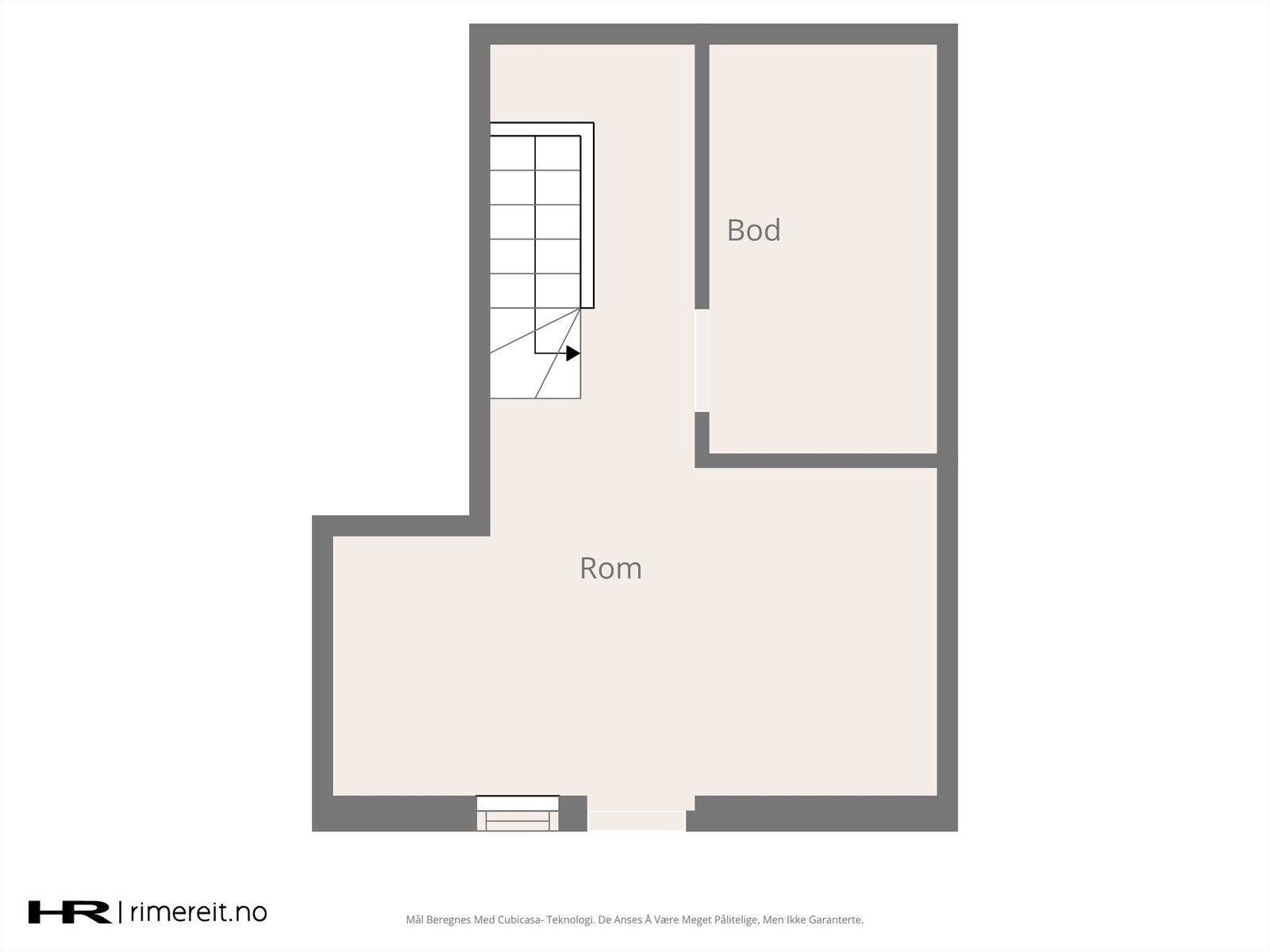 Loftsetasjen består av et uinnredet rom på 13 m². En endring av bruk fra bod til oppholdsrom er søknadspliktig. Galleribilde