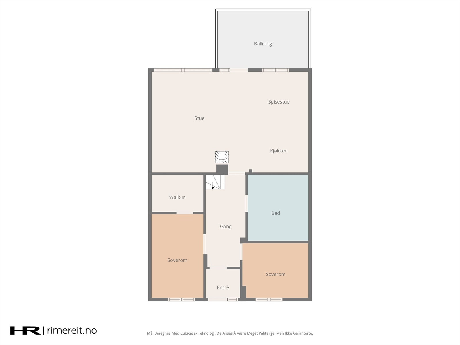 Hovedetasjen på 82 m² har en praktisk planløsning med stue/kjøkken, to soverom, bad og bod. Galleribilde