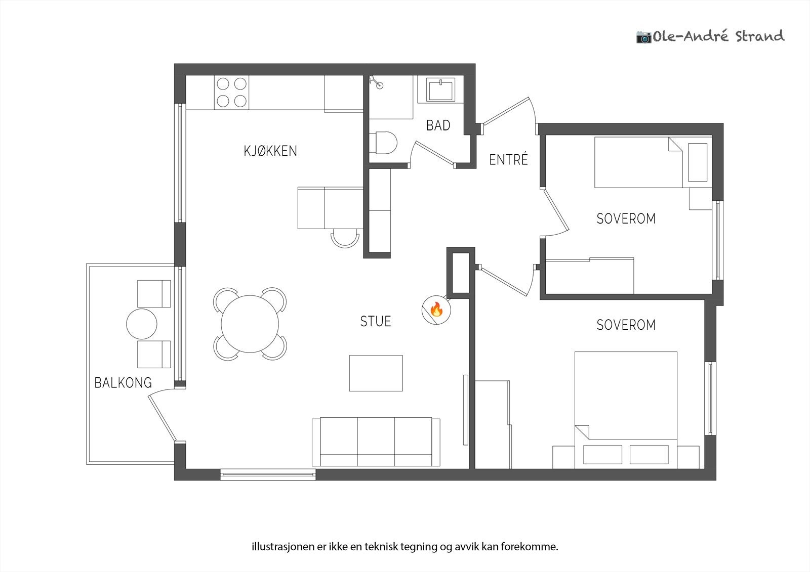 Leiligheten ligger fint til i byggets 2.etg og inneholder entré/gang, stue m/åpen kjøkkenløsning, 2 soverom og bad. Leiligheten har ekstern bod i byggets underetasje. Galleribilde