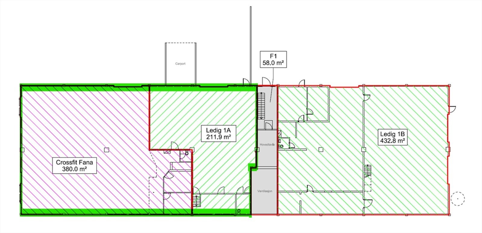Ledig areal 1. etg. BTA 715 m² inkl. mesanin.