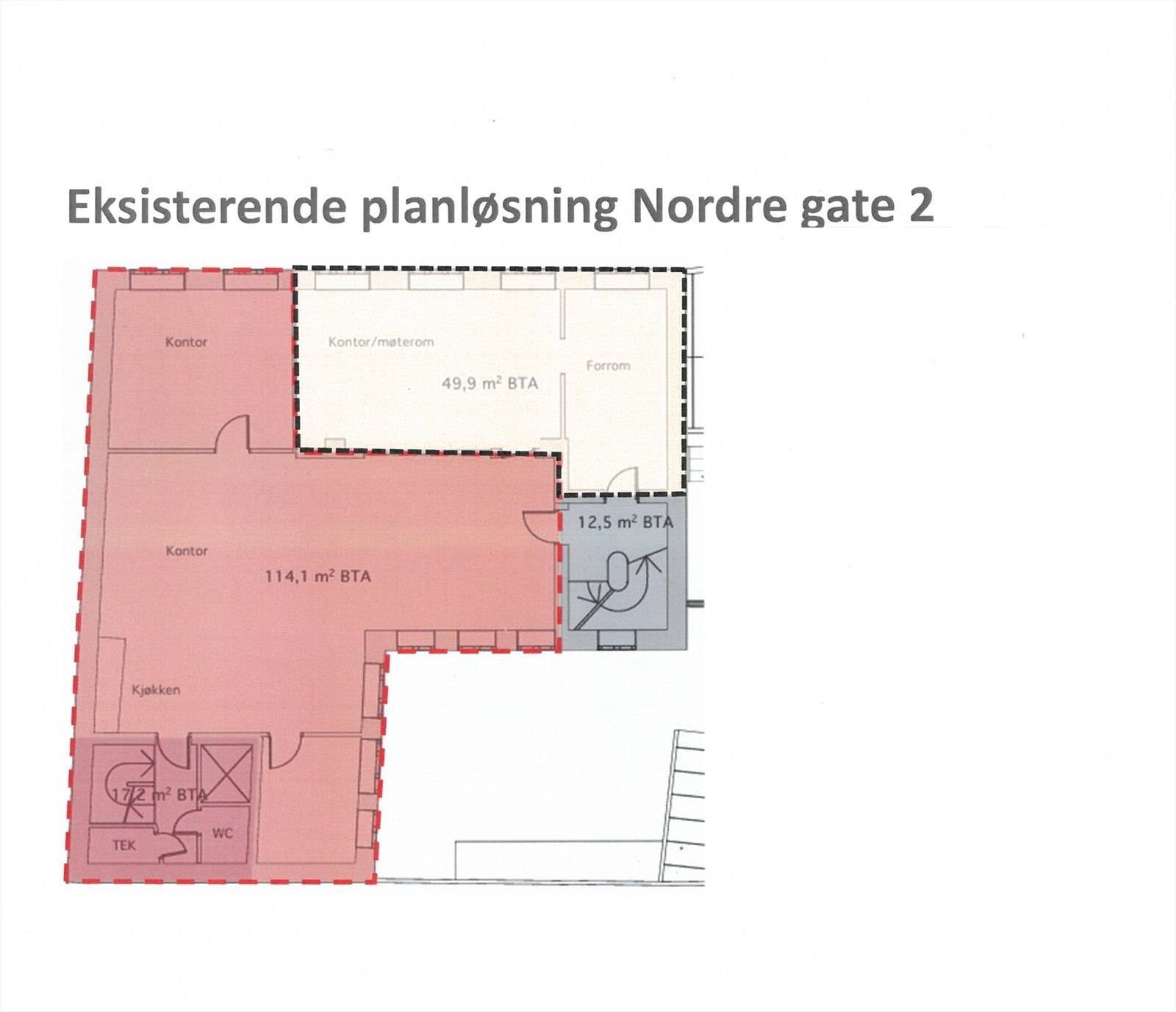 Arealskisse Eksisterende planløsning. Galleribilde
