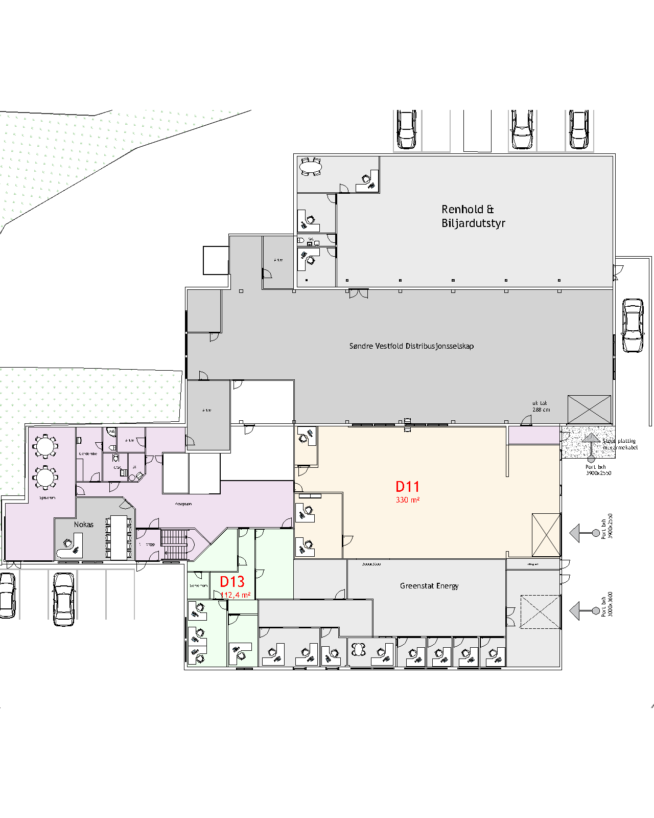 L7 1. etg. Fargede områder er ledige (lilla er fellesareal) Galleribilde