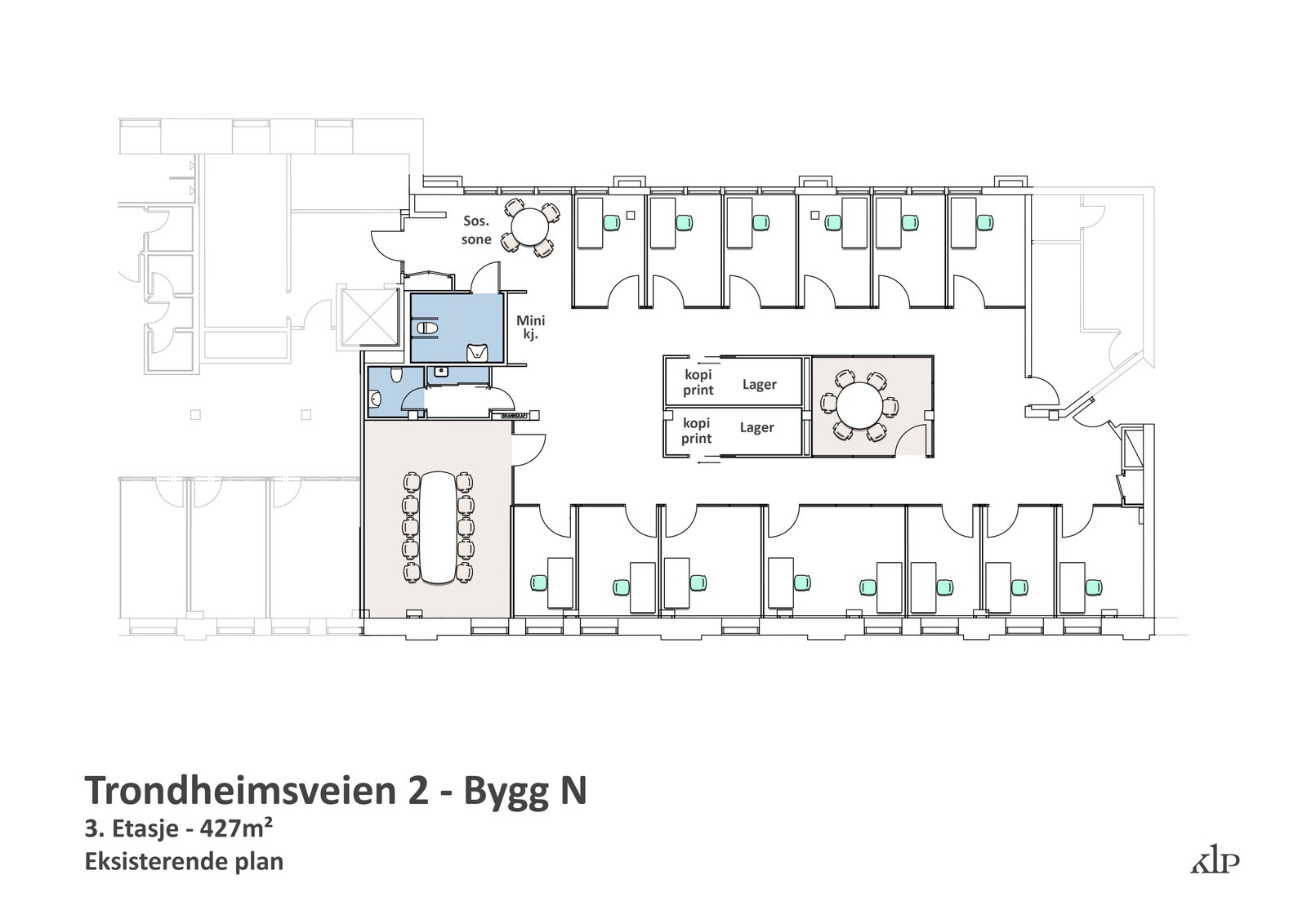 Planskisse eksisterende lokale 427 kvm Galleribilde