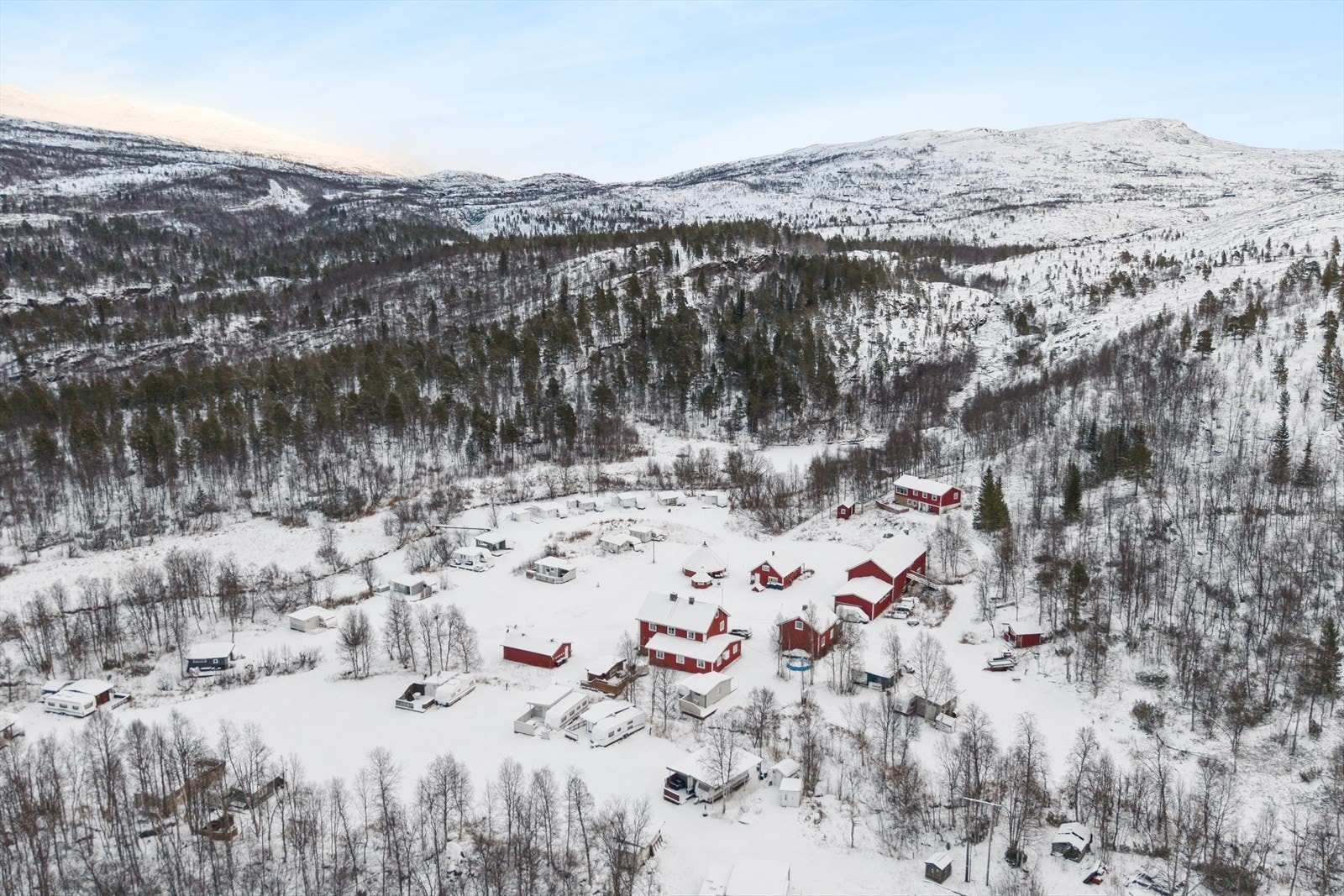 Dronebilde over deler av området Galleribilde