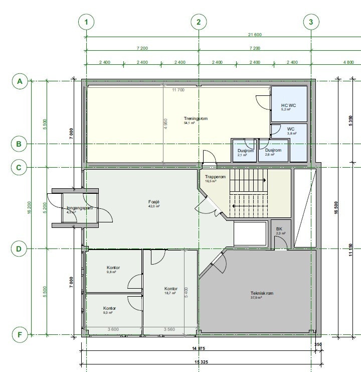 Plantegning kontor 1. etg.