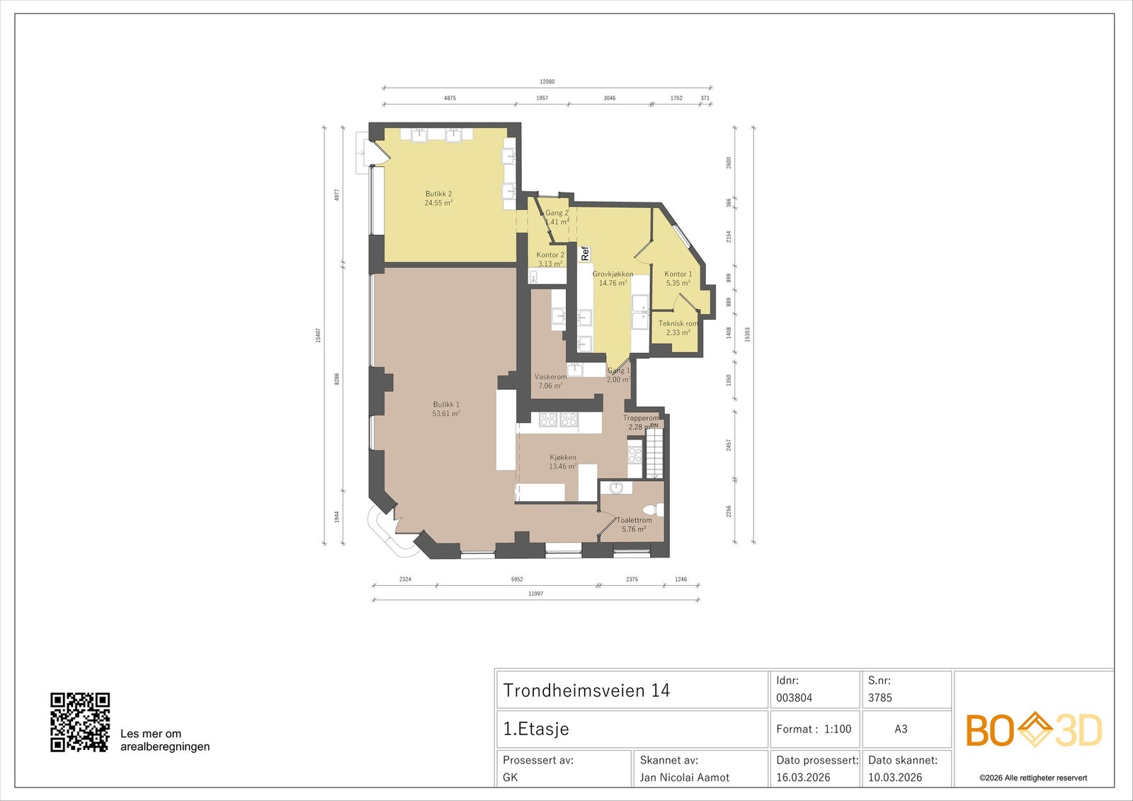Opprinnelig seksjonering viser gul som seksjon nr. 3 og brun som seksjon nr. 4. Galleribilde