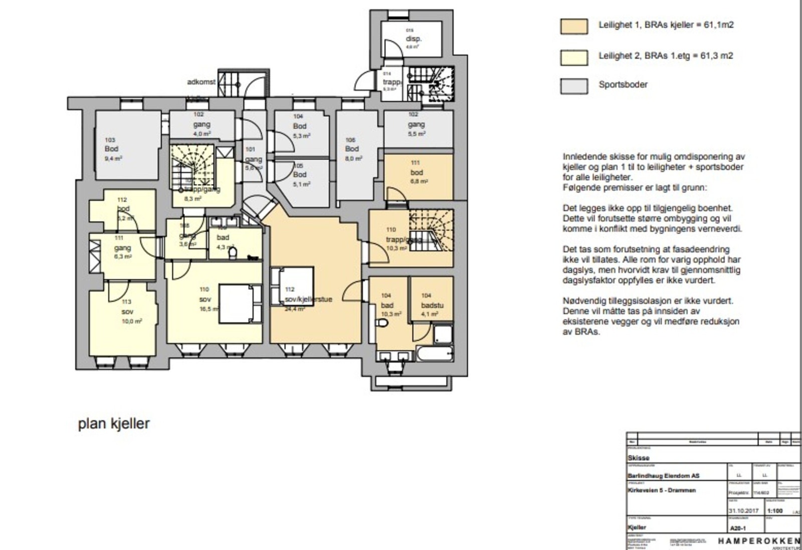 Ideskisse mulig duplex løsning 1. etg og kjeller hvor det i dag er næring Galleribilde