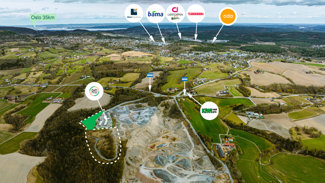 Lyngås Næringspark - tomt til salgs markert grønt Galleribilde
