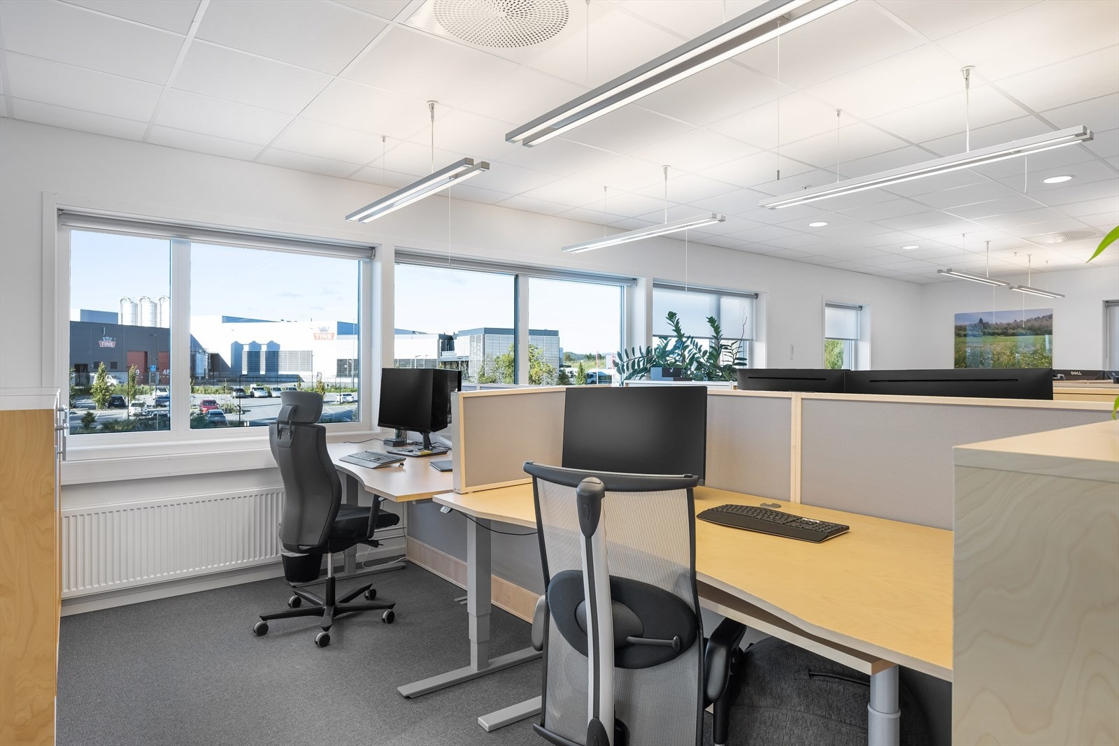 Landskapet i de ledige lokalene i 4. etg. er i dag møblert med 16 arbeidsplasser.