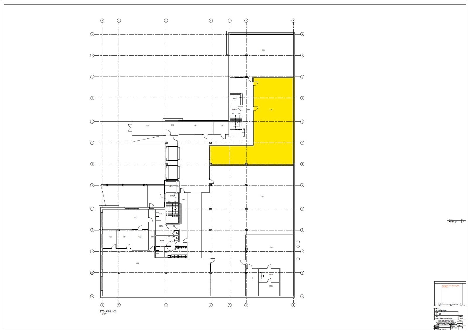 Plantegning lager 1. etg. BTA 376 m².