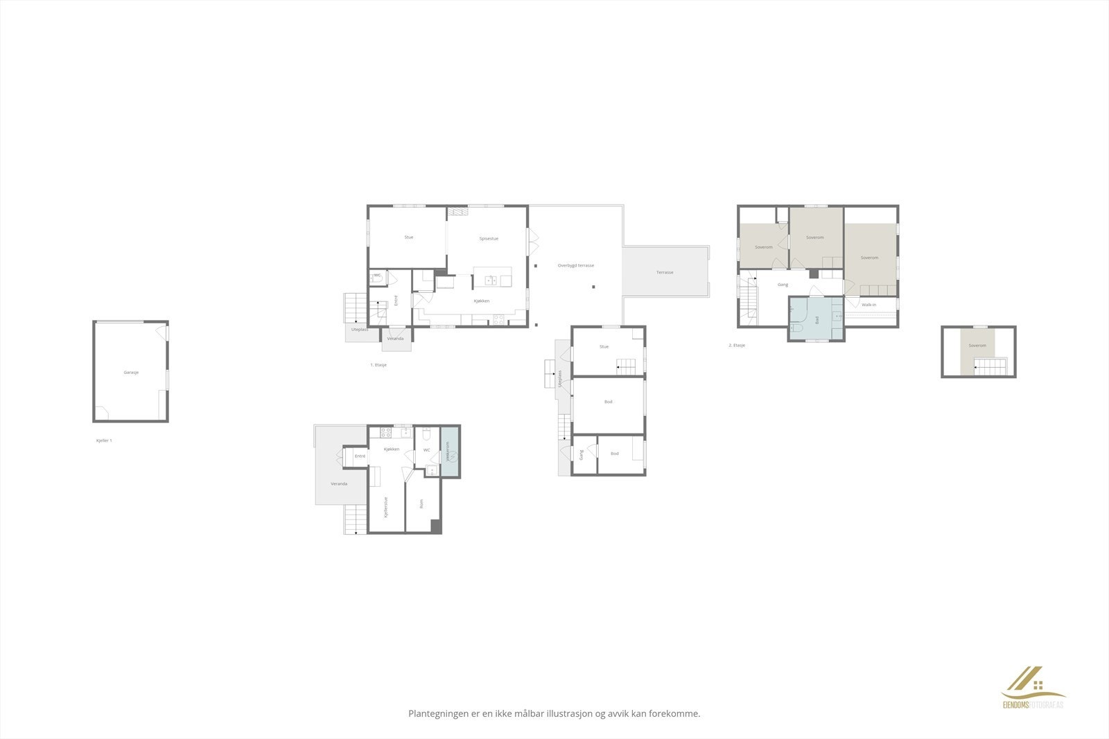 Plantegning over de forskjellige bygningene og etasjene. Galleribilde