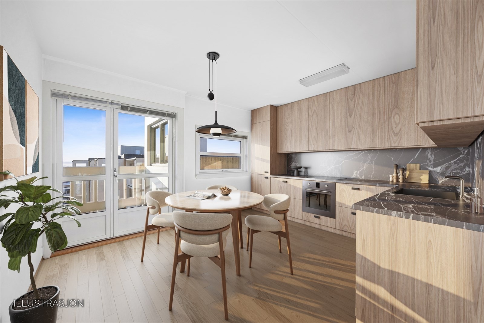 Denne leiligheten har et usedvanlig stort potensiale med fantastisk utsikt. Her kan du skape drømme kjøkkenet deres. Det er kun fantasien som setter stopper. Galleribilde