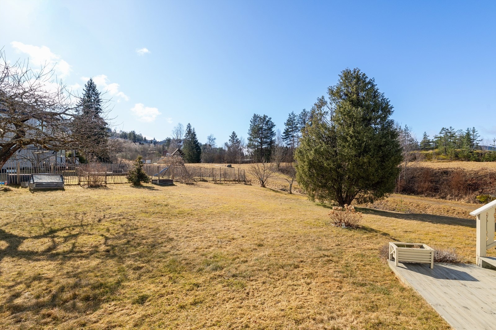 Opparbeidet hage med plen og beplantning. Galleribilde