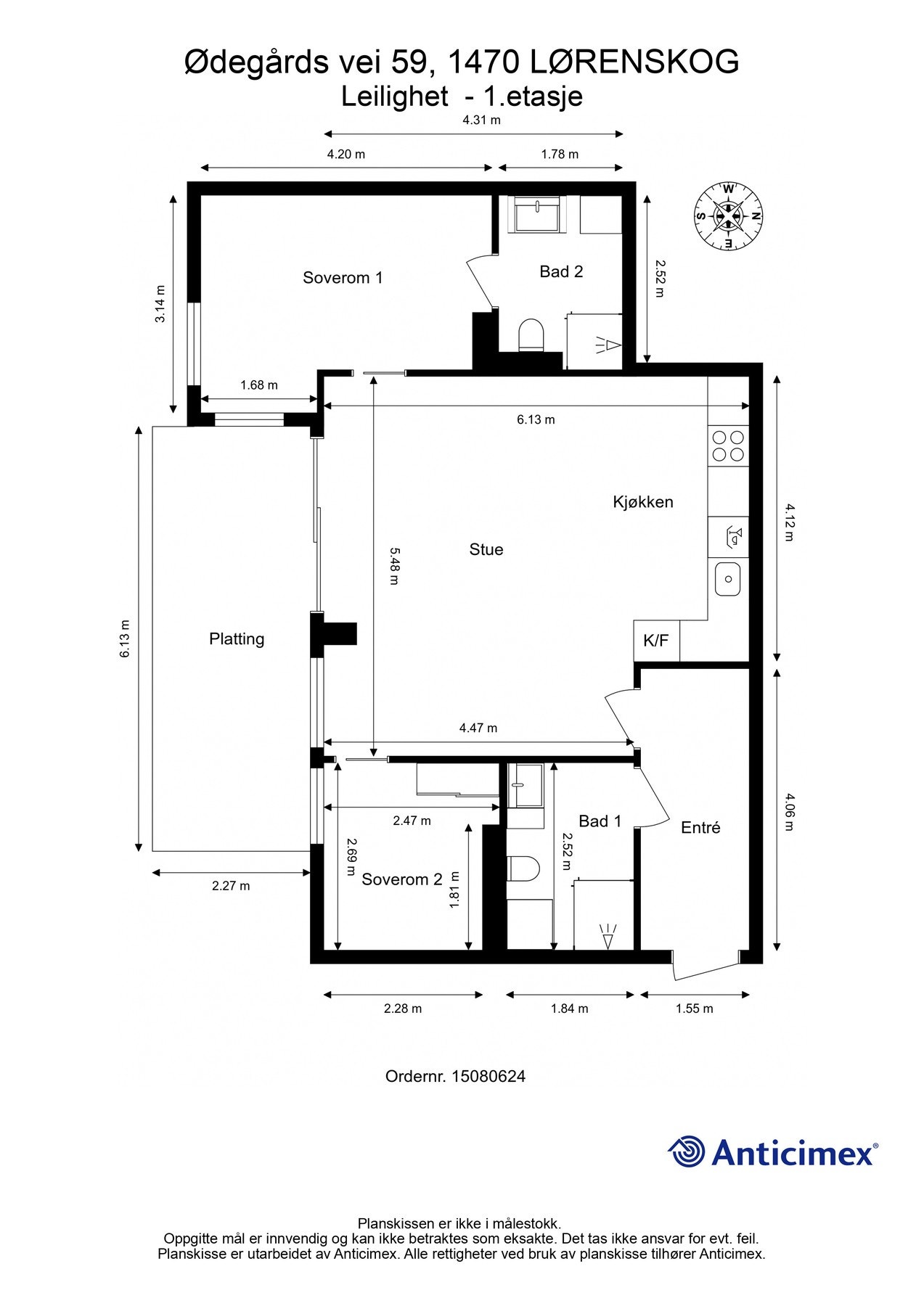 For en ekstra liten oversikt får du først se plantegningen over leiligheten. Galleribilde
