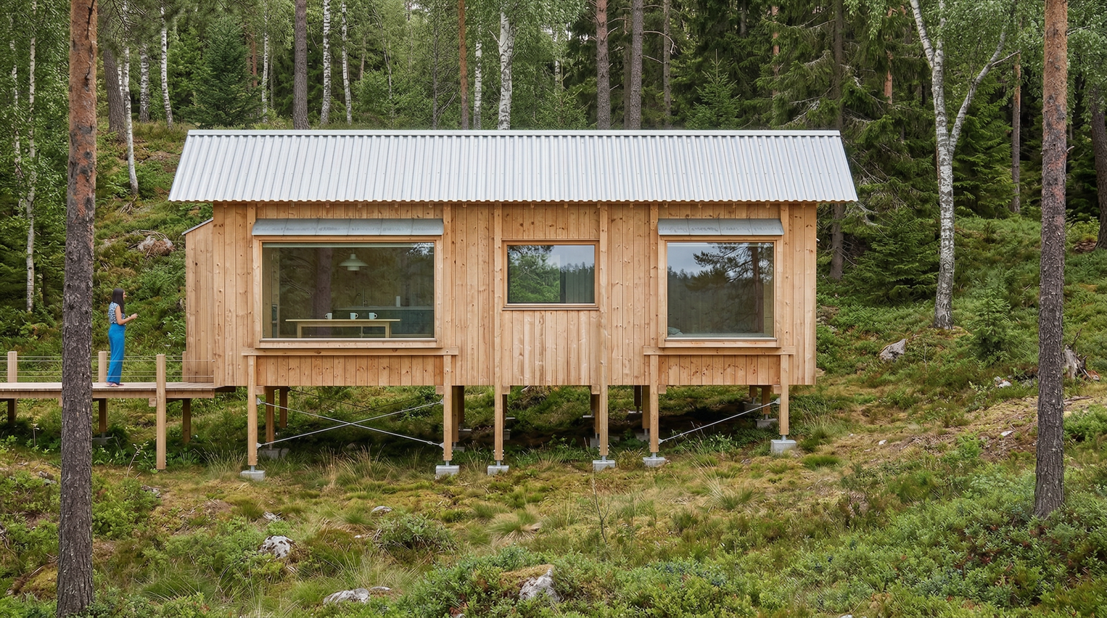 Fasaden er prosjektert med store vinduer som gir rikelig med lys og utsikt fra oppholdsrommene. (Illustrasjonen er generert ved hjelp av AI) Galleribilde