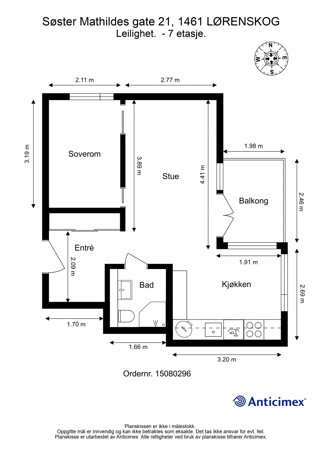 For en ekstra liten oversikt får du først se plantegningen over leiligheten. Galleribilde