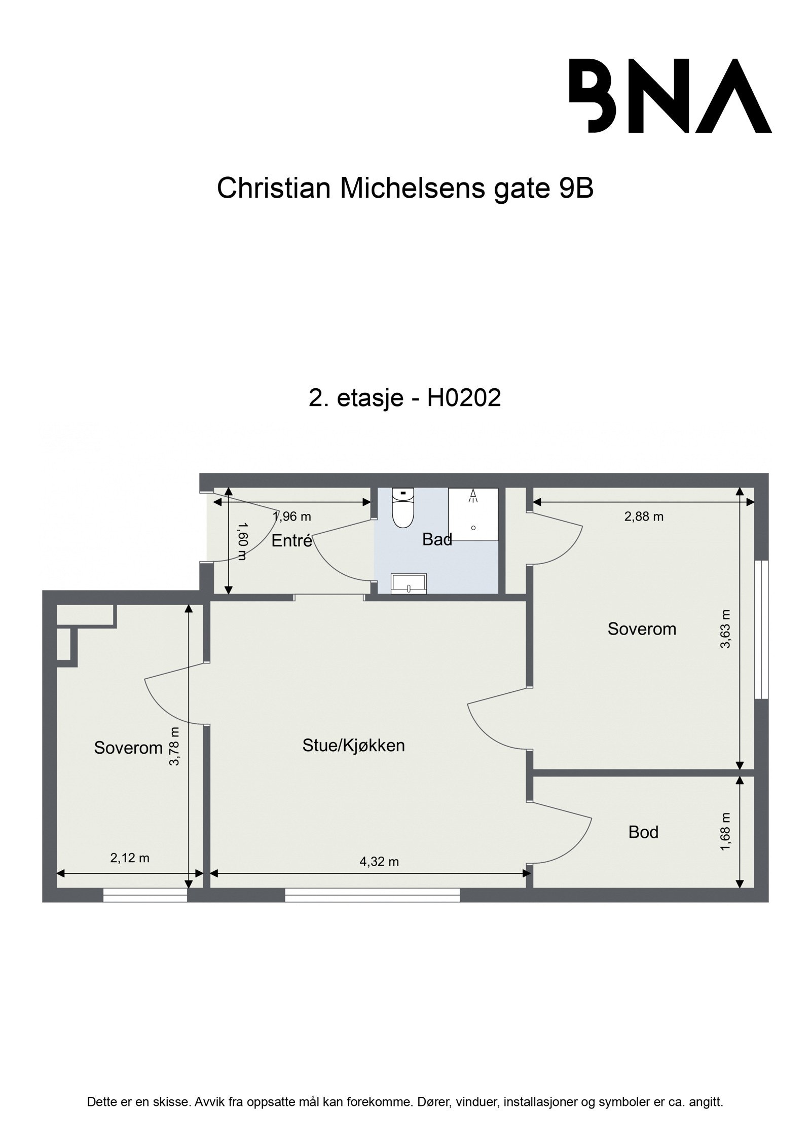 Plantegning. Leiligheten disponerer også en kjellerbod ca. 5 kvm Galleribilde