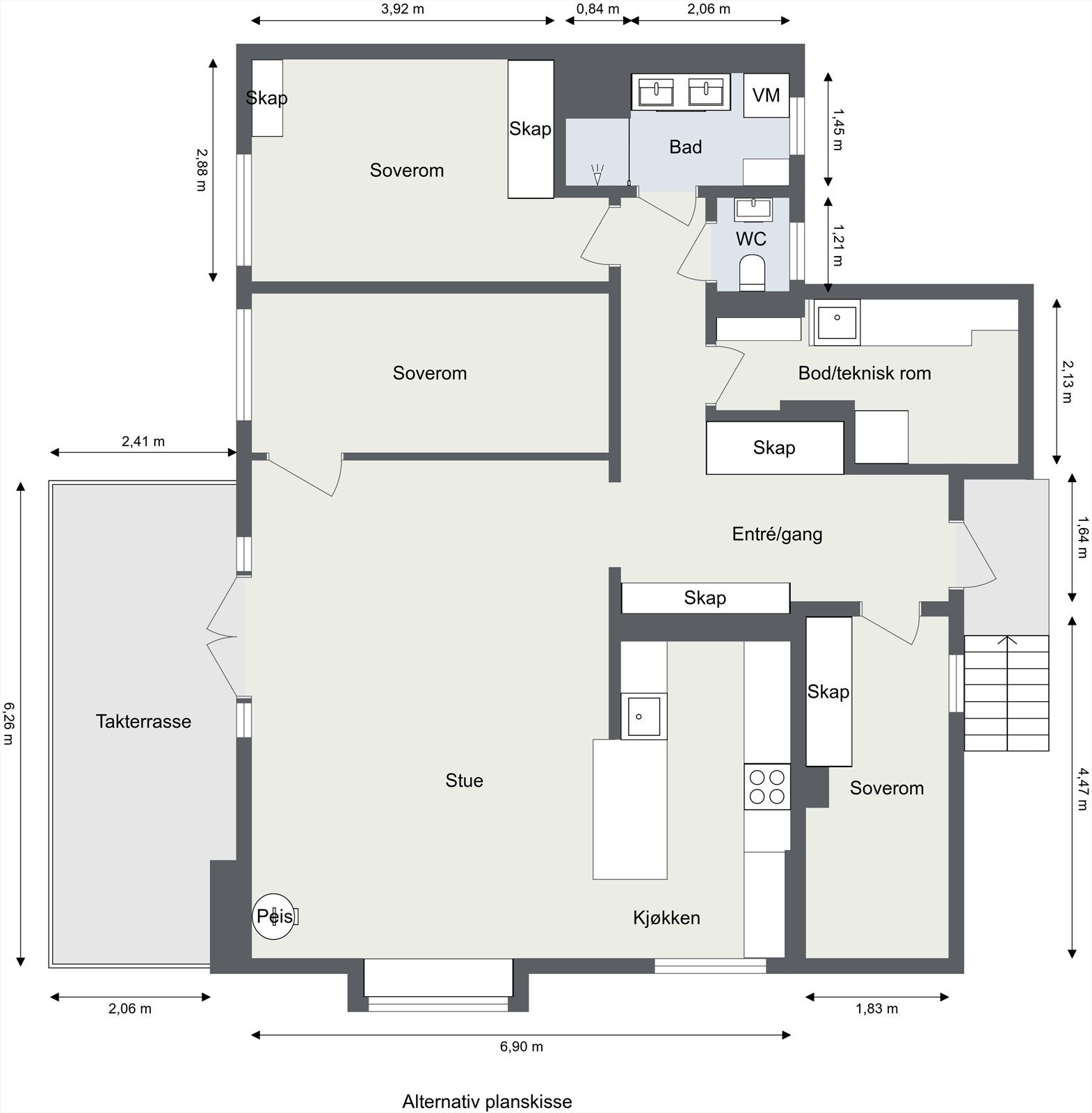 Alternativ plantegning ekstra soverom uten behov for søknad til kommunen Galleribilde