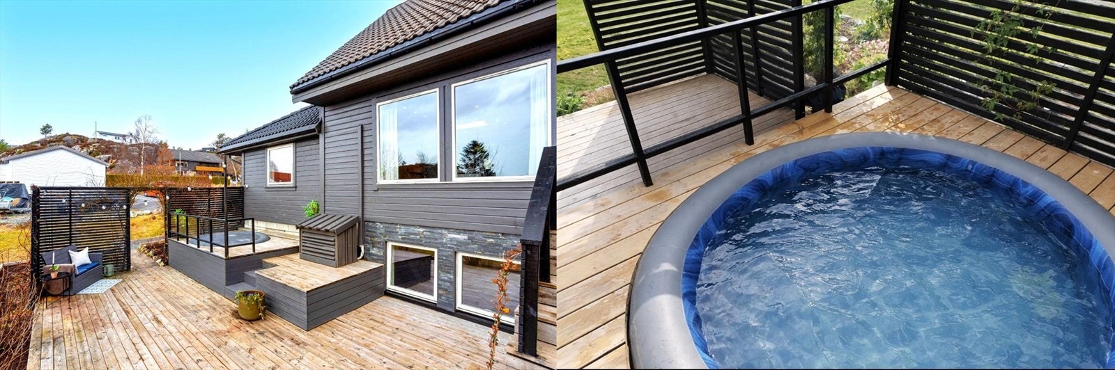 Terrassen byr på et elegant, nedfelt boblebad Galleribilde